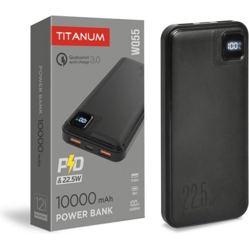 Зовнішній акумулятор Powerbank TITANUM TPB-WQ55-B, 10000mAh, 22.5W, Black