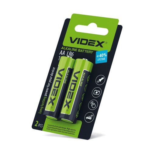 Батарейка VIDEX, лужна, LR6/AA, 2шт