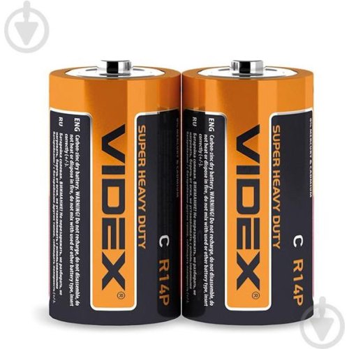 Батарейка VIDEX, сольова, R14P/C, 2шт