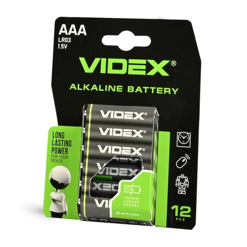 Батарейка VIDEX, лужна, LR03/AAA, 12шт