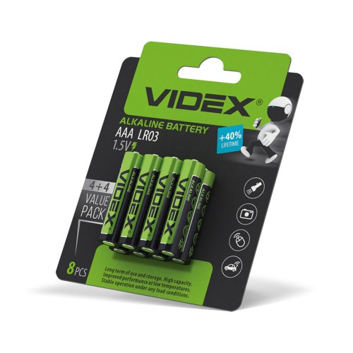 Батарейка VIDEX, лужна, LR03/AAA, 8шт
