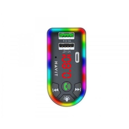 FM-модулятор Havit HV-FM813BT, 2xUSB Type-A/1xUSB Type-C, RGB, Black
