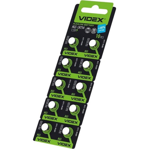 Батарейка годинникова VIDEX, AG5/LR754, 10шт