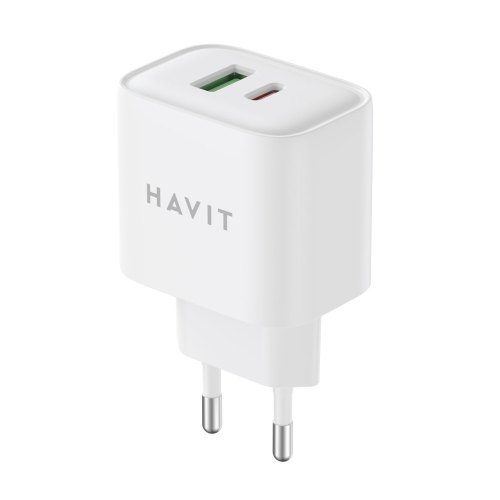 Мережевий зарядний пристрій Havit HV-UCP014, USB Type-A/USB Type-C, 20W, White