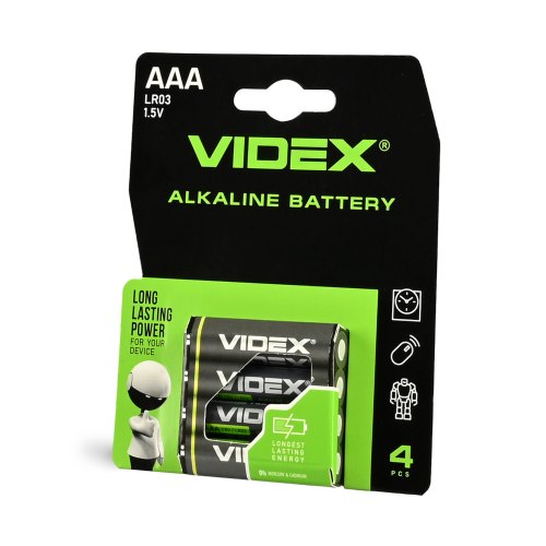 Батарейка VIDEX, лужна, LR03/AAA, 4шт