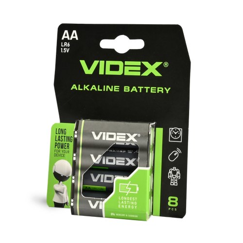 Батарейка VIDEX, лужна, LR6/АА, 8шт