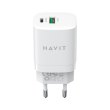 Мережевий зарядний пристрій Havit HV-UC30, USB Type-A/USB Type-C, GaN, 30W, White