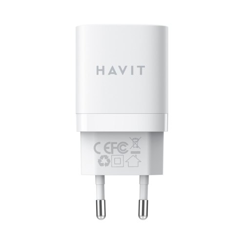 Мережевий зарядний пристрій Havit HV-UC30, USB Type-A/USB Type-C, GaN, 30W, White