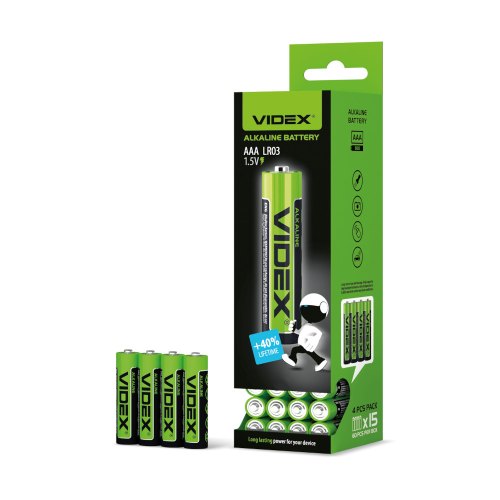 Батарейка VIDEX, лужна, LR03/AAA, 4шт