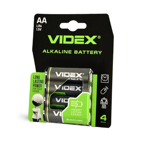 Батарейка VIDEX, лужна, LR6/AA, 4шт