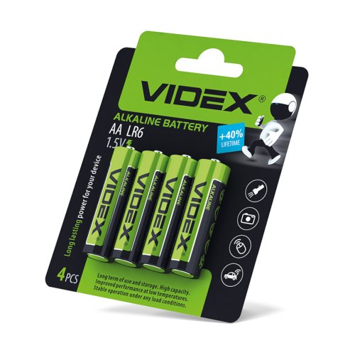 Батарейка VIDEX, лужна, LR6/AA, 4шт
