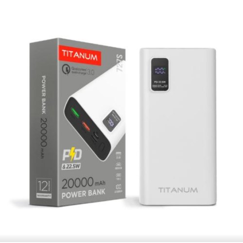 Зовнішній акумулятор Powerbank TITANUM TPB-727S-W, 20000mAh, 22.5W, White