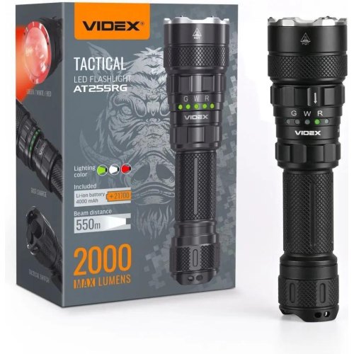 Ліхтарик тактичний, світлодіодний VIDEX VLF-AT255RG, 2000Lm, 5000K