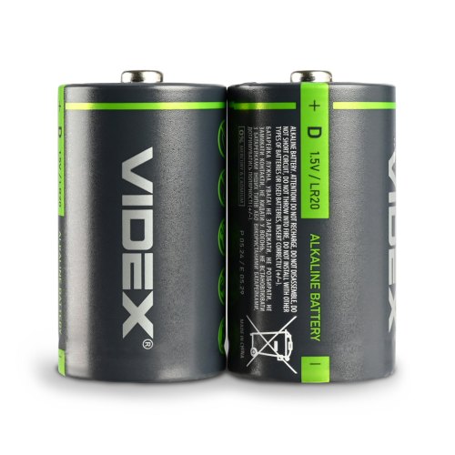 Батарейка VIDEX, лужна, LR20/D, 2шт