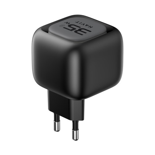 Мережевий зарядний пристрій Havit HV-UC251-BK, USB Type-A/USB Type-C, GaN, 35W, вбудований кабель USB Type-C