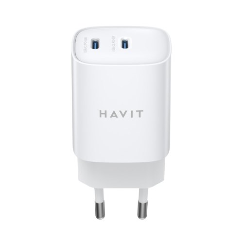 Мережевий зарядний пристрій Havit HV-UC45-WH, 2xUSB Type-C, PD45W, White
