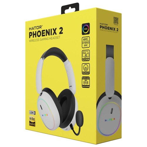 Гарнітура бездротова, ігрова HATOR PHOENIX 2 Hi-Res wireless, SyncHUB connection, White (ESH41)