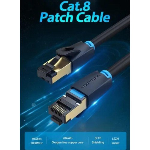 Патч-корд Vention, cat.8, SFTP, Ethernet, 0.5м, Black (IKABD)