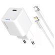 Мережевий зарядний пристрій ColorWay GaN Mini, USB Type-C, 20W PD, PPS, кабель USB Type-C to Lightning, White (CW-CHS059PDL-WT)