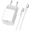 Мережевий зарядний пристрій ColorWay GaN Mini, USB Type-C, 20W PD, PPS, кабель USB Type-C to Lightning, White (CW-CHS059PDL-WT)