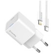 Мережевий зарядний пристрій ColorWay GaN Mini, USB Type-C, 20W PD, PPS, кабель USB Type-C to Lightning, White (CW-CHS059PDL-WT)