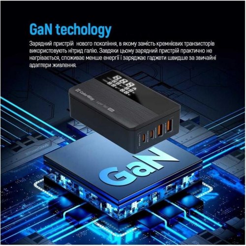Мережевий зарядний пристрій ColorWay Power Delivery GaN, 2xUSB Type-A/2xUSB Type-C, 100W, Black (CW-CHS041PD-BK)