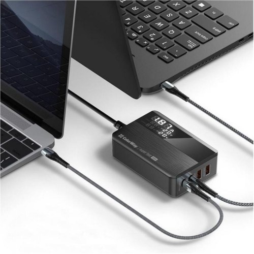 Мережевий зарядний пристрій ColorWay Power Delivery GaN, 2xUSB Type-A/2xUSB Type-C, 100W, Black (CW-CHS041PD-BK)