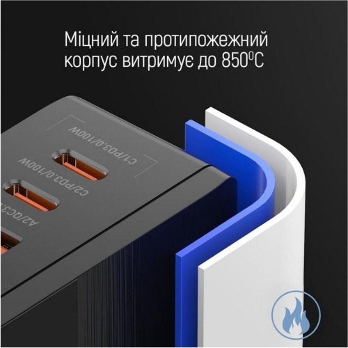 Мережевий зарядний пристрій ColorWay Power Delivery GaN, 2xUSB Type-A/2xUSB Type-C, 100W, Black (CW-CHS041PD-BK)
