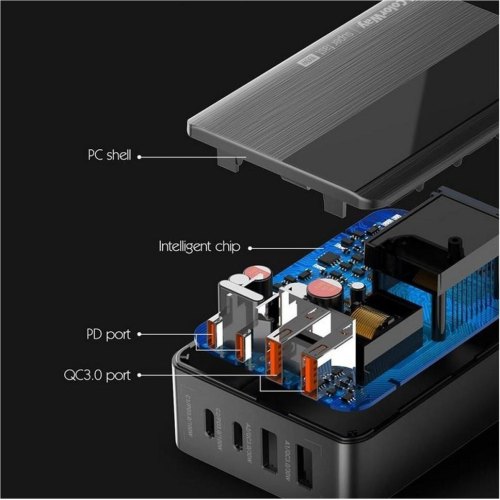 Мережевий зарядний пристрій ColorWay Power Delivery GaN, 2xUSB Type-A/2xUSB Type-C, 100W, Black (CW-CHS041PD-BK)