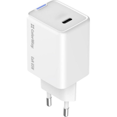 Мережевий зарядний пристрій ColorWay GaN Mini, USB Type-C, 65W PD, PPS, White (CW-CHS049PD-WT)