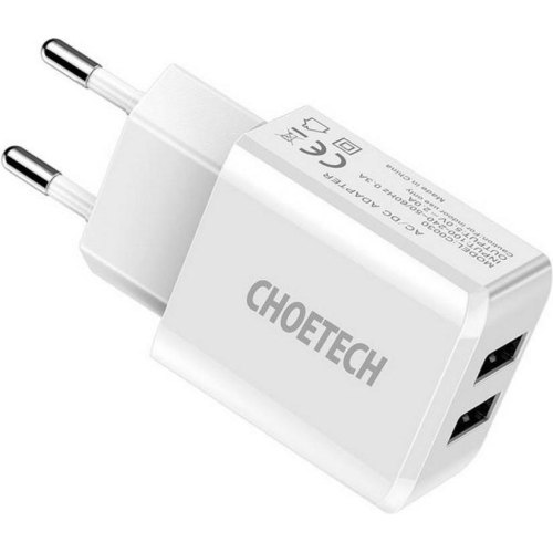 Мережевий зарядний пристрій Choetech, 2xUSB Type-A, 2A, White (C0030)