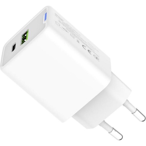 Мережевий зарядний пристрій ColorWay GaN Mini, USB Type-A/USB Type-C, 45W PD, PPS, QC 4.0, White (CW-CHS060PD-WT)