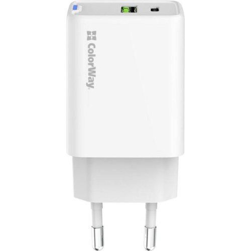 Мережевий зарядний пристрій ColorWay GaN Mini, USB Type-A/USB Type-C, 45W PD, PPS, QC 4.0, White (CW-CHS060PD-WT)