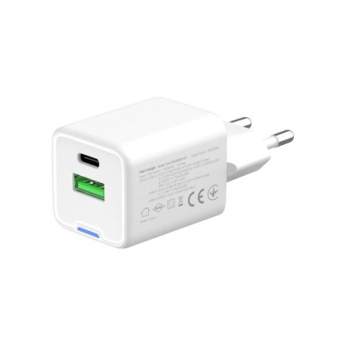 Мережевий зарядний пристрій ColorWay GaN Mini, USB Type-A/USB Type-C, 35W PD, PPS, QC 4.0, White (CW-CHS055PD-WT)