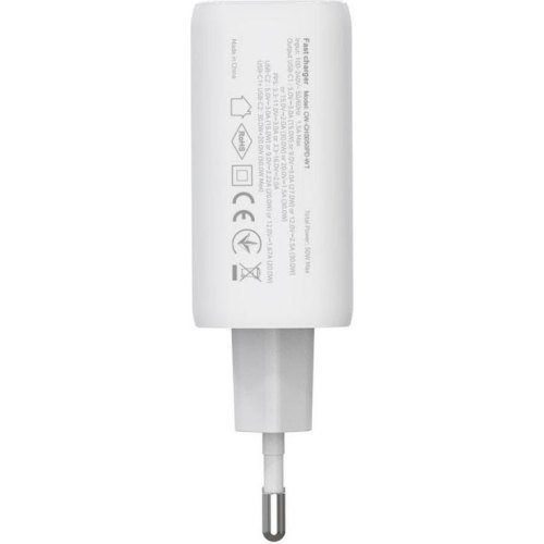 Мережевий зарядний пристрій ColorWay GaN Mini, 2xUSB Type-C, 50W PD, PPS, White (CW-CHS050PD-WT)