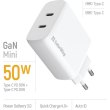 Мережевий зарядний пристрій ColorWay GaN Mini, 2xUSB Type-C, 50W PD, PPS, White (CW-CHS050PD-WT)
