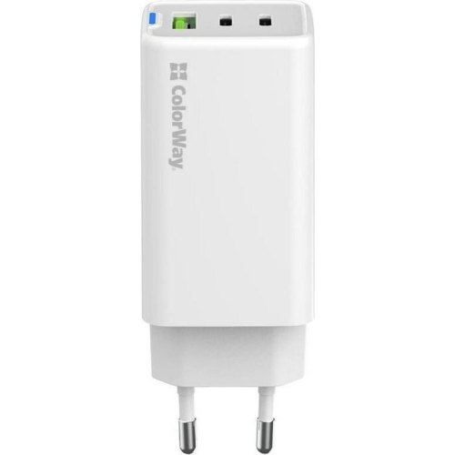 Мережевий зарядний пристрій ColorWay GaN Mini, USB Type-A/2xUSB Type-C, 65W PD, PPS, White (CW-CHS058PD-WT)