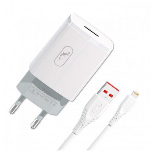 Мережевий зарядний пристрій SkyDolphin SC06L, USB Type-A, 2.4A, кабель USB Type-A to Lightning, White (MZP-000178)