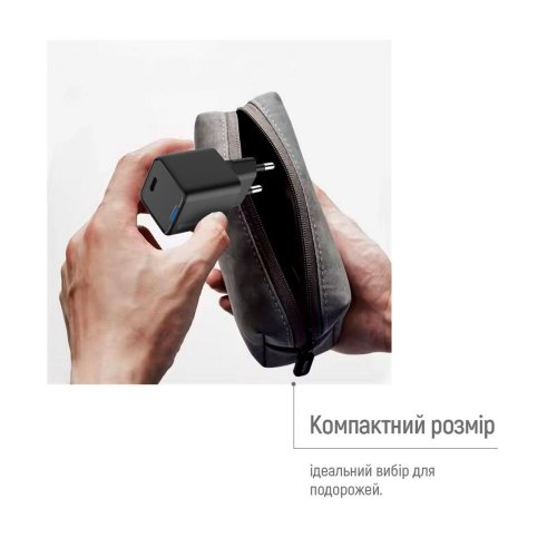 Мережевий зарядний пристрій ColorWay GaN Mini, USB Type-C, 25W PD, PPS, Black (CW-CHS052PD-BK)
