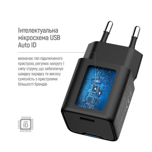Мережевий зарядний пристрій ColorWay GaN Mini, USB Type-C, 25W PD, PPS, Black (CW-CHS052PD-BK)