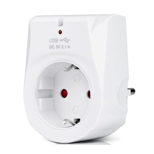 Мережевий зарядний пристрій REAL-EL CS-25, 1 розетка/2xUSB Type-A, 2.1A, White (EL123160006)