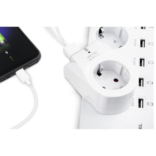 Мережевий зарядний пристрій REAL-EL CS-25, 1 розетка/2xUSB Type-A, 2.1A, White (EL123160006)