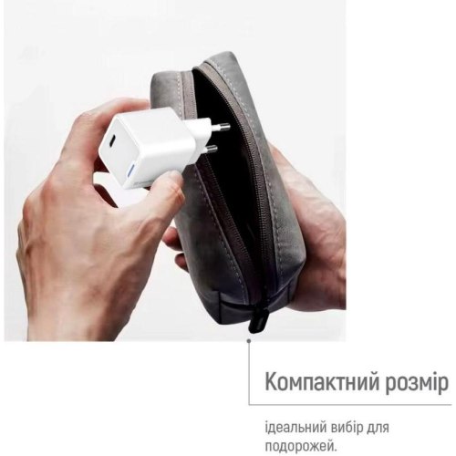 Мережевий зарядний пристрій ColorWay GaN Mini, USB Type-C, 30W PD, PPS, кабель USB Type-C to USB Type-C, White (CW-CHS054PDC-WT)