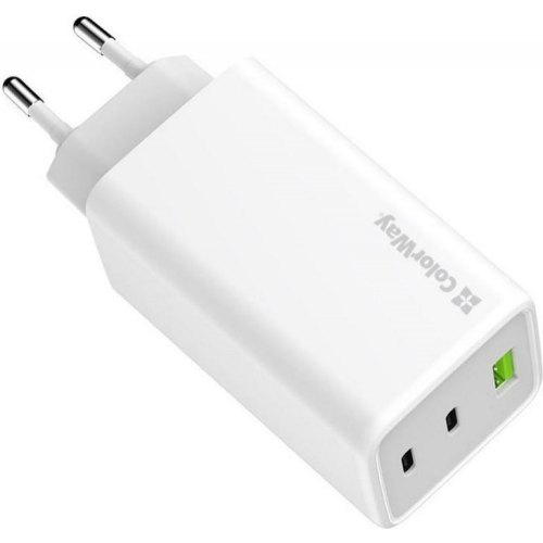 Мережевий зарядний пристрій ColorWay GaN Mini, USB Type-A/2xUSB Type-C, 100W PD, PPS, White (CW-CHS061PD-WT)