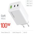 Мережевий зарядний пристрій ColorWay GaN Mini, USB Type-A/2xUSB Type-C, 100W PD, PPS, White (CW-CHS061PD-WT)