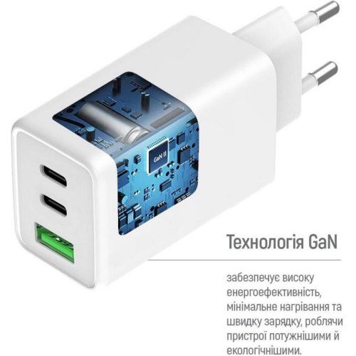 Мережевий зарядний пристрій ColorWay GaN Mini, USB Type-A/2xUSB Type-C, 100W PD, PPS, White (CW-CHS061PD-WT)