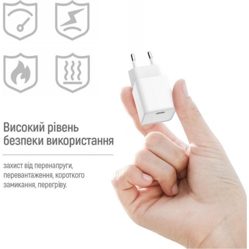 Мережевий зарядний пристрій ColorWay GaN Mini, USB Type-C, 20W PD, PPS, White (CW-CHS059PD-WT)