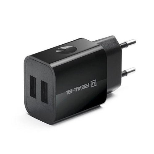 Мережевий зарядний пристрій REAL-EL CH-210, 2xUSB Type-A, 2.1A, Black (EL123160014)
