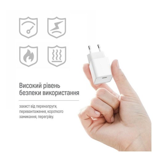 Мережевий зарядний пристрій ColorWay GaN Mini, USB Type-C, 35W PD, PPS, White (CW-CHS056PD-WT)