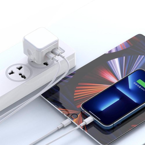 Мережевий зарядний пристрій XO L102, 2xUSB Type-C, 3A, QC 3.0, кабель Usb Type-C to Lightning White (XO-L102i-WH)
